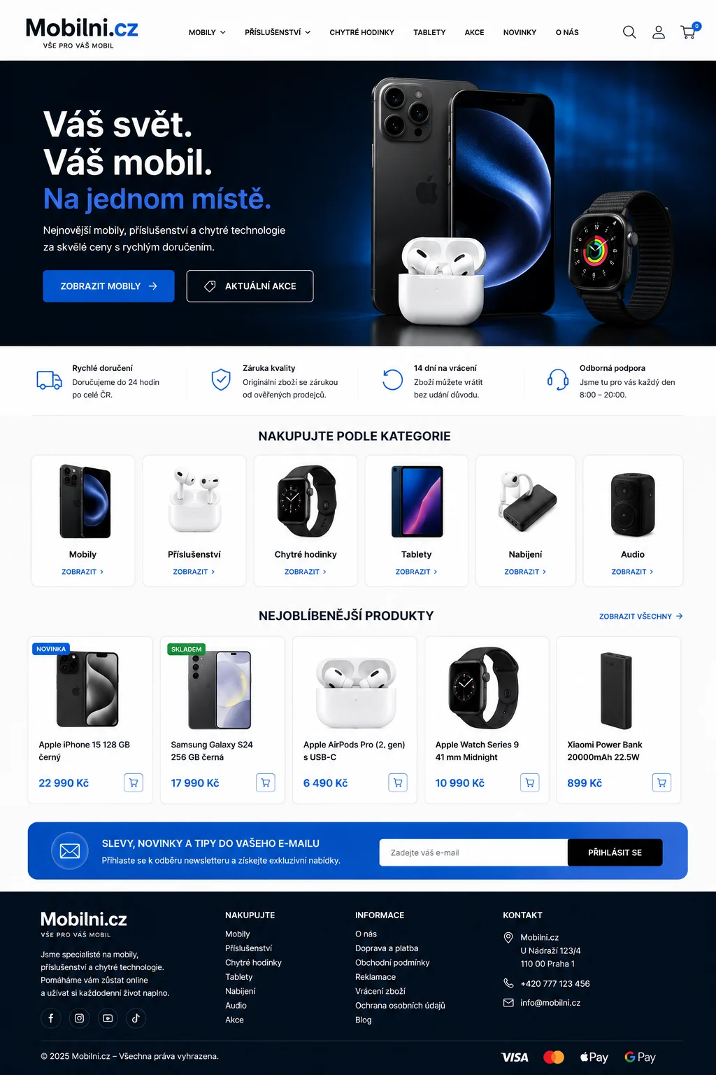 Vizuální návrh možného projektu Mobilni.cz zaměřeného na mobilní technologie a služby